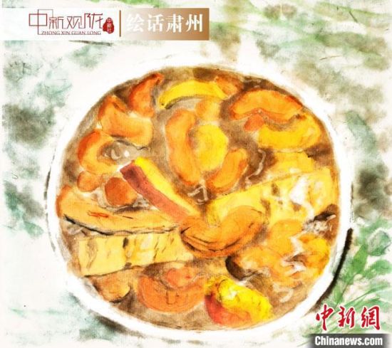圖為酒泉美食“糊鍋”繪畫作品?！《排d彥 攝