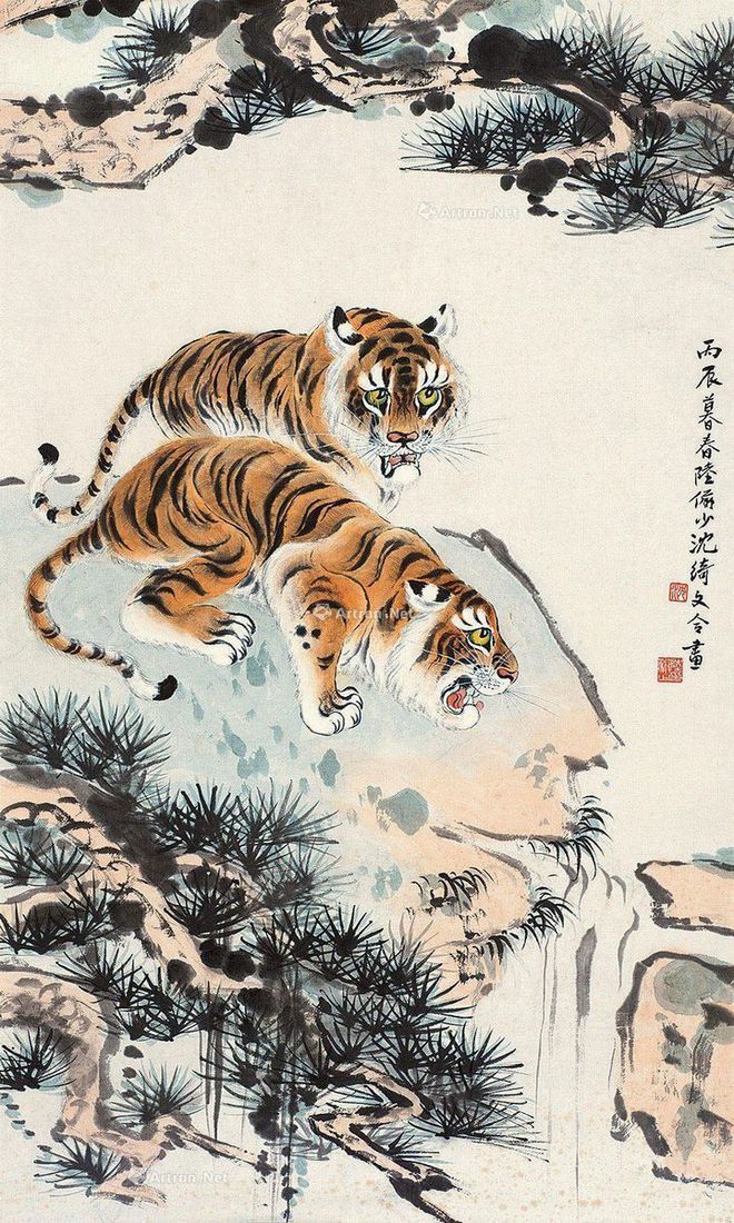 圖：陸儼少、沈綺文合畫《雙虎圖》