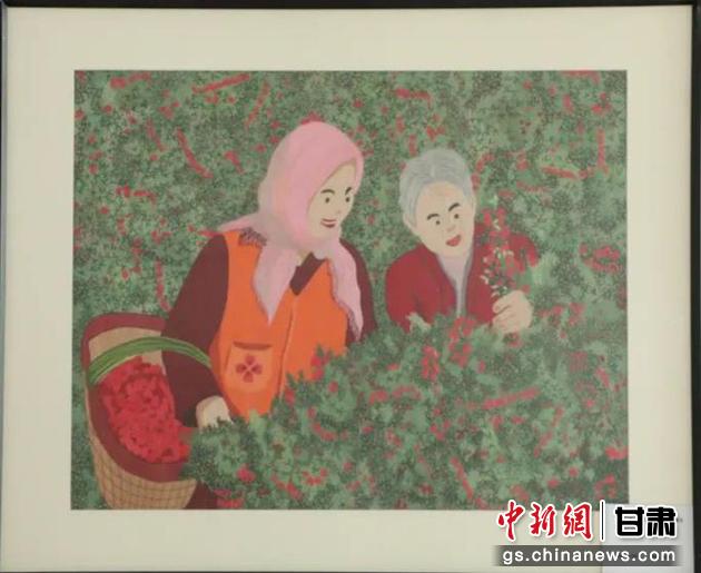 靖遠(yuǎn)縣枸杞種植業(yè)帶動(dòng)10多萬(wàn)農(nóng)民脫貧致富。刺繡 王明風(fēng) 繡稿 胡靜