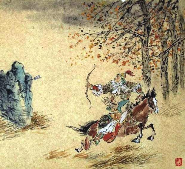 “林暗草驚風(fēng)，將軍夜引弓。”畫作